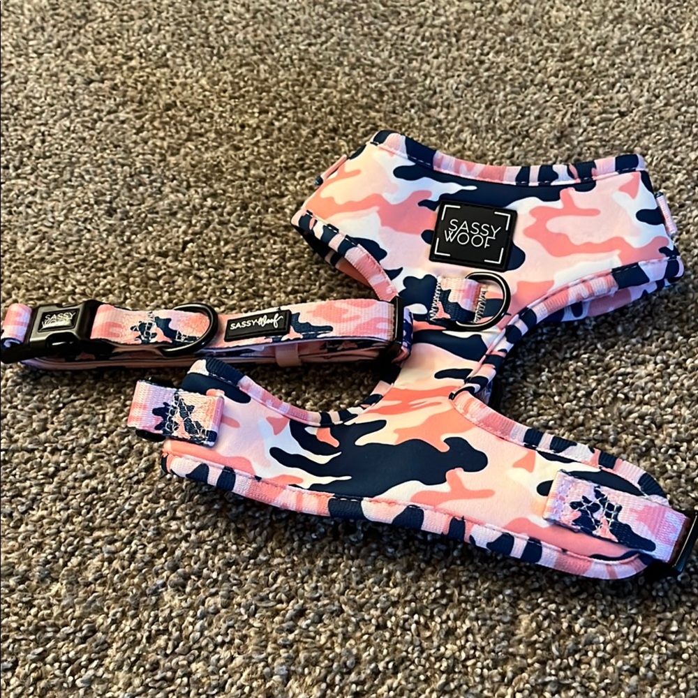 Sassy Woof Pink Camouflage Dog Harness and Leash Set